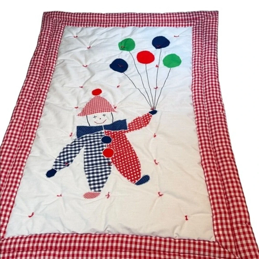 Handcrafted Quilt‎ Clown Balloon Kids Red White Gingham Unisex Cotton 46.5